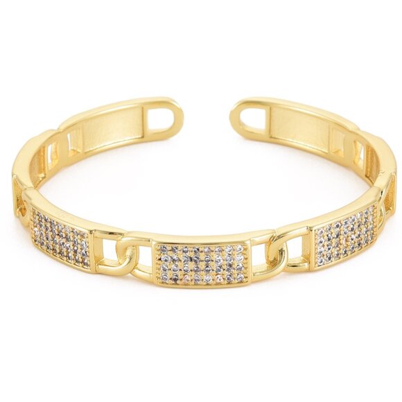 NWOT - Cubic Zirconia Open Cuff Bangle bracelet Real 18K Gold Plated Brass 2/$25 - Picture 1 of 3